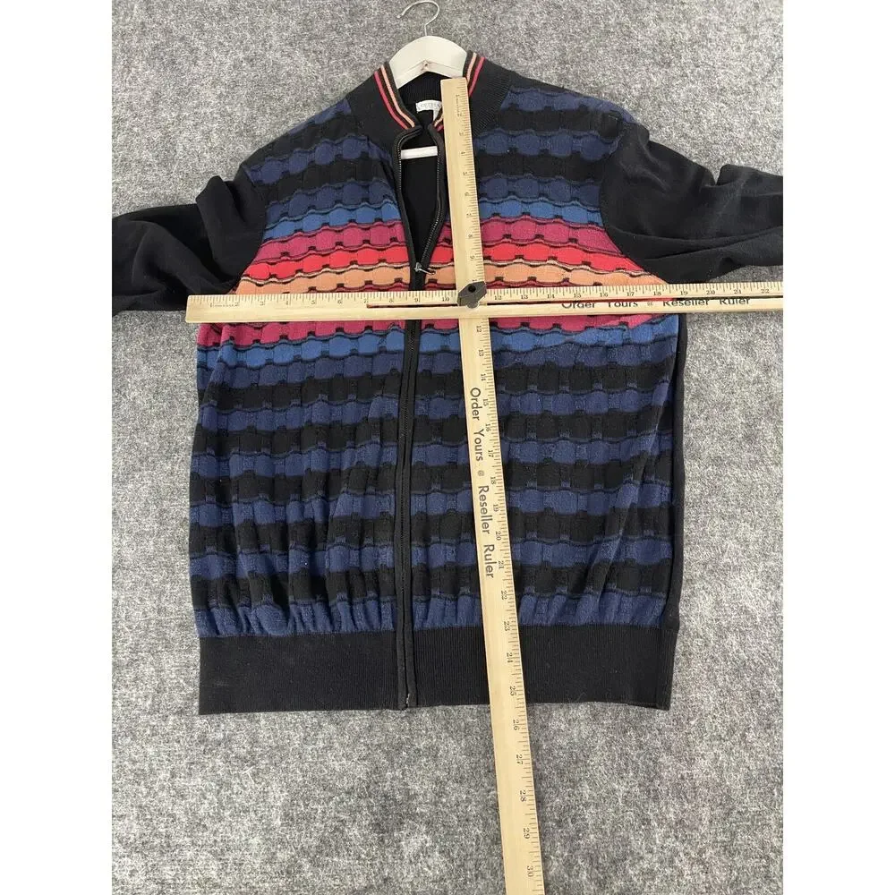 Cutter Buck Sweater Womens Large Black Full Zip Striped Pullover Shirt N241